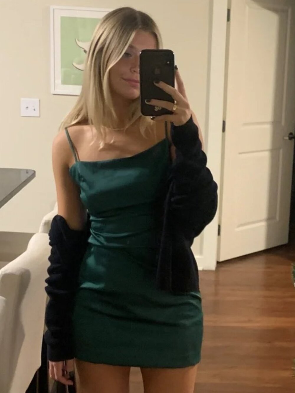 Aritzia Sunday Best Shimmer Satin Mini Dress Squareneck Dark Ivy Green Size 4 - Picture 2 of 6